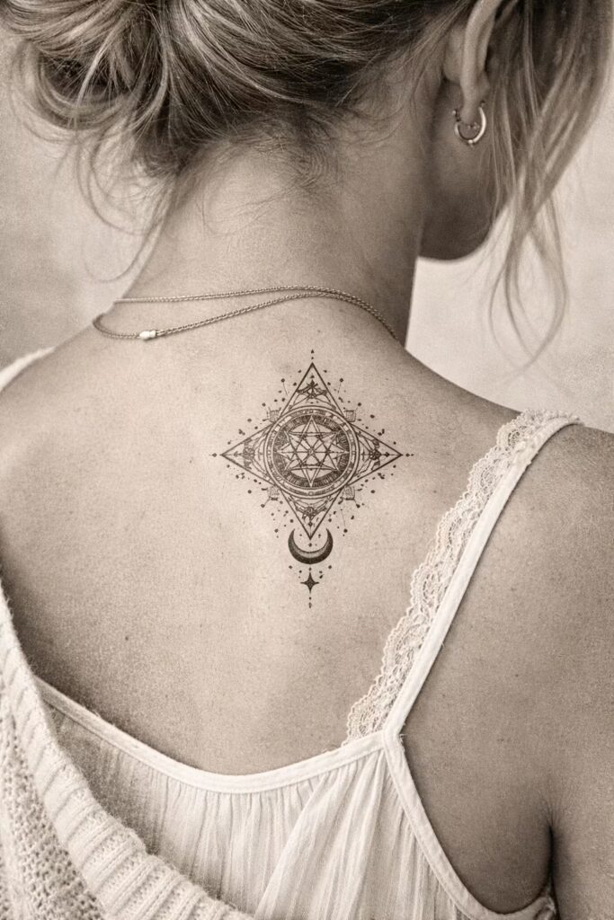 Sacred Geometry Ornamental Tattoo (Etching Style, Variation)