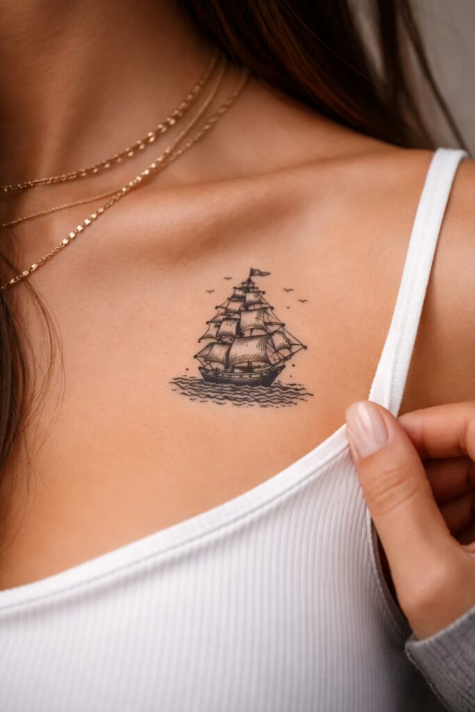 Sailing Ship – American Traditional Tattoo