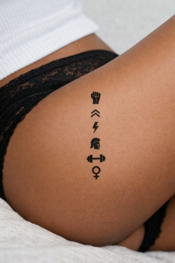 Strength & Power Symbols Leg Tattoos