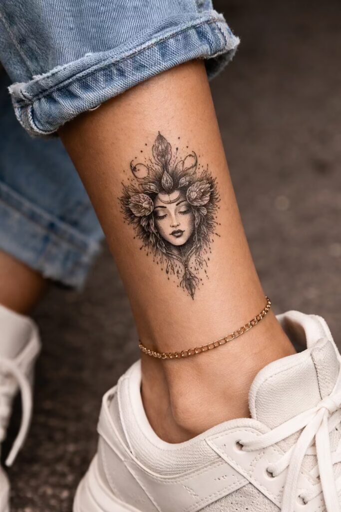 Surreal Moon Goddess Leg Tattoos – Feminine Energy