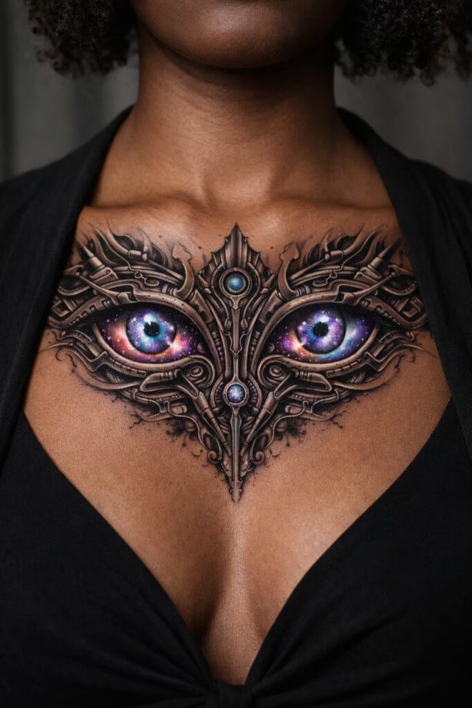 Symmetrical Tattoos_ Biomechanical Cosmic Eyes Design