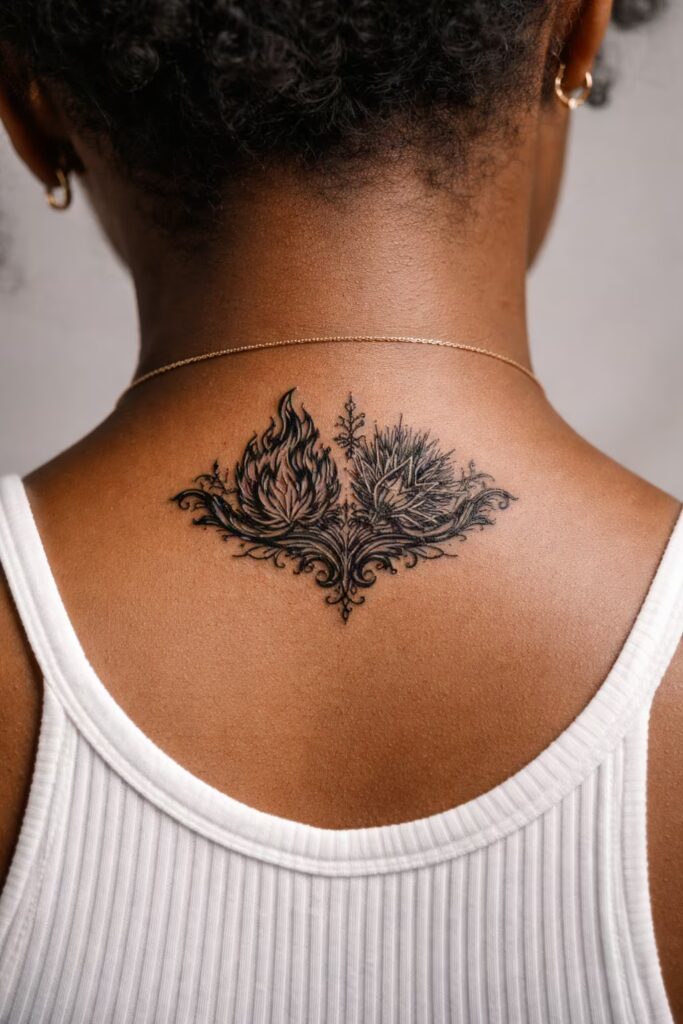 Symmetrical Tattoos_ Fire & Ice Theme