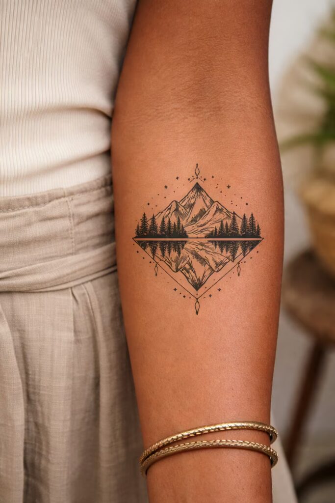 Symmetrical Tattoos_ Mountain Reflection Design