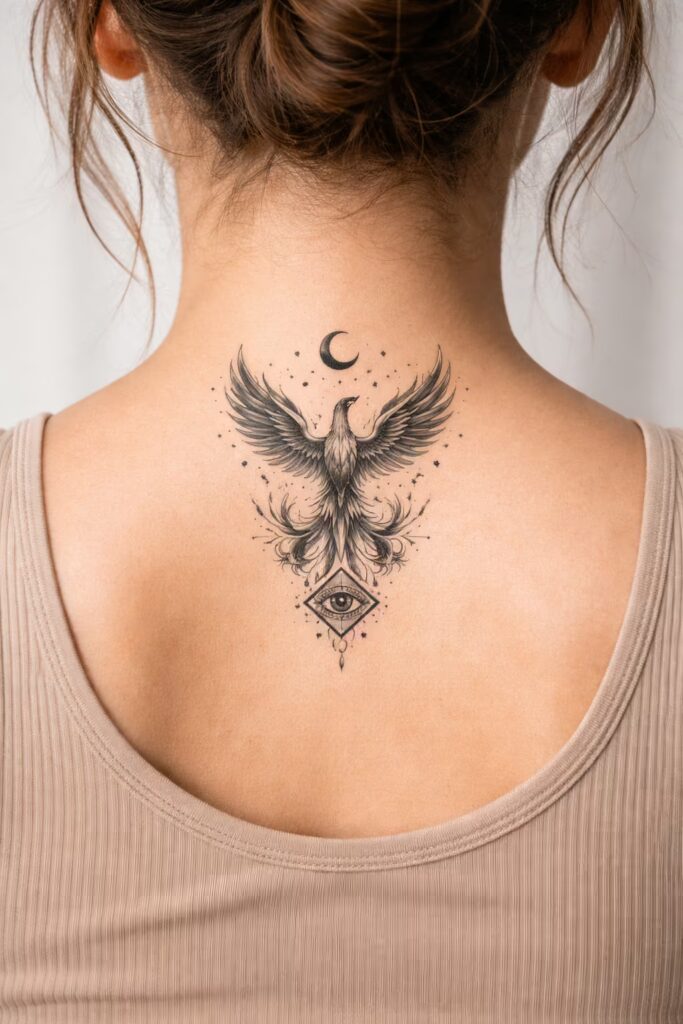 Symmetrical Tattoos_ Phoenix Rebirth Design