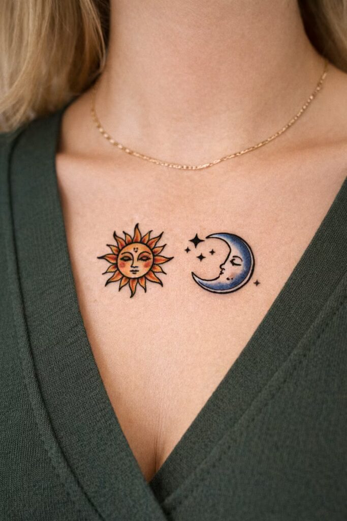 Tiny Sun-Moon Doodle Tattoo