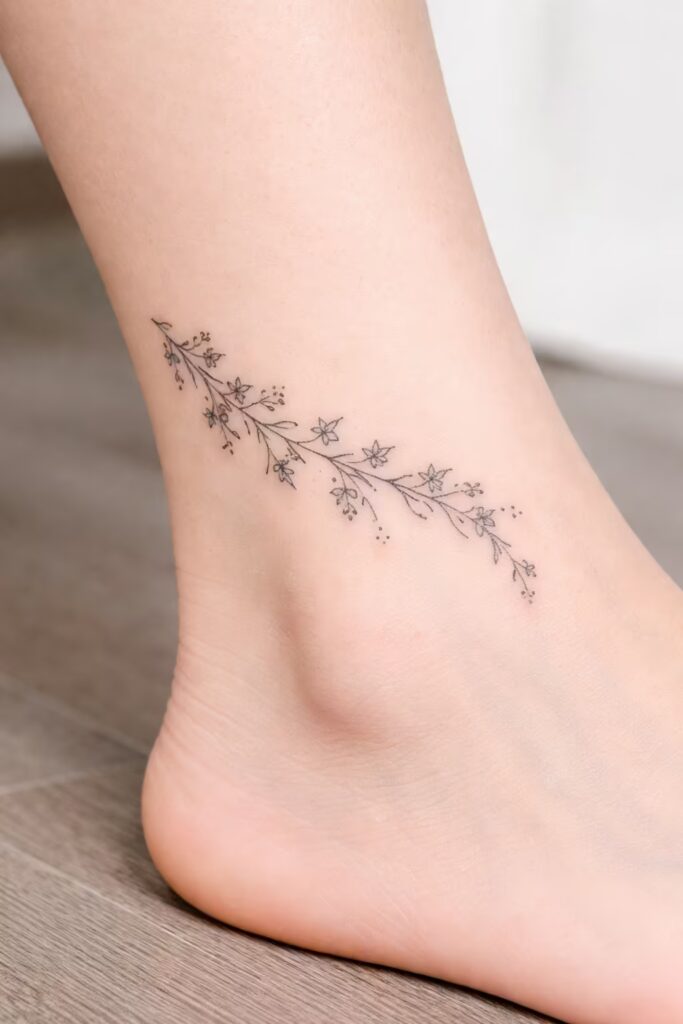 Trailing Ivy Floral Ankle Tattoo