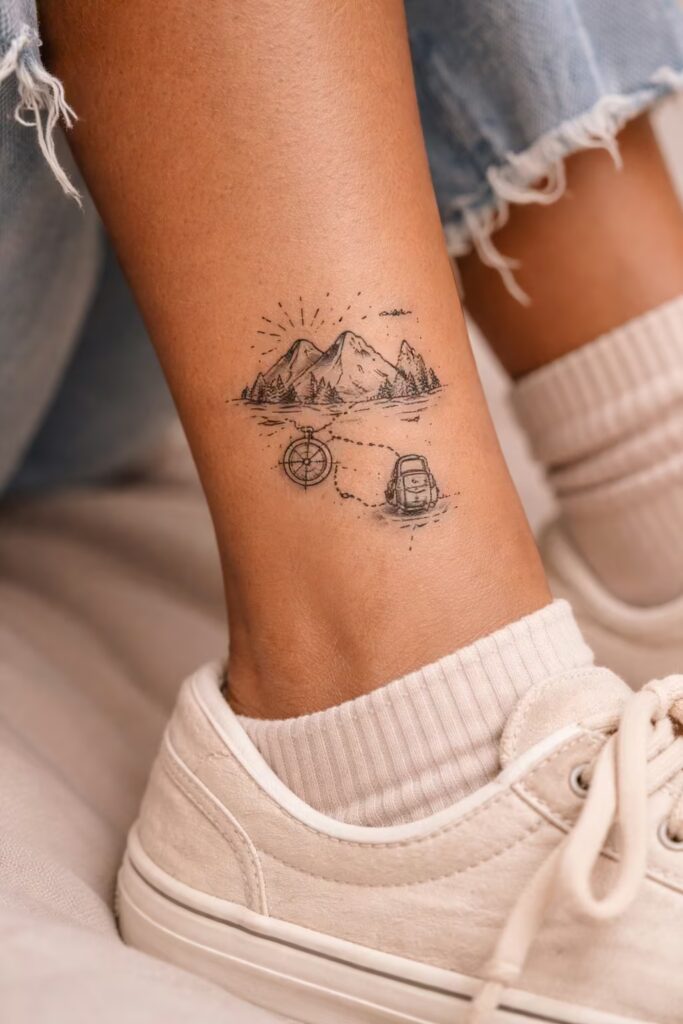 Travel & Adventure Sketch Leg Tattoos The Journey Awaits