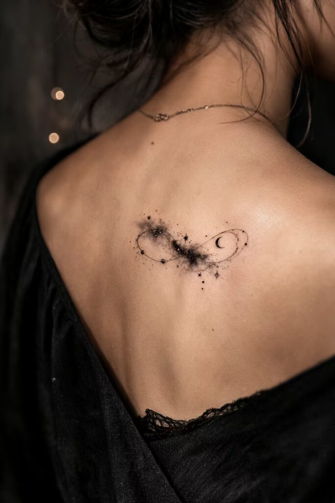17. Watercolor Galaxy Infinite Loop Celestial Tattoo