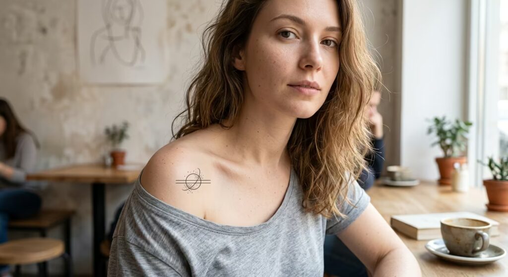 Architectural Minimalism Stardust & Nebula Front Shoulder Tattoos