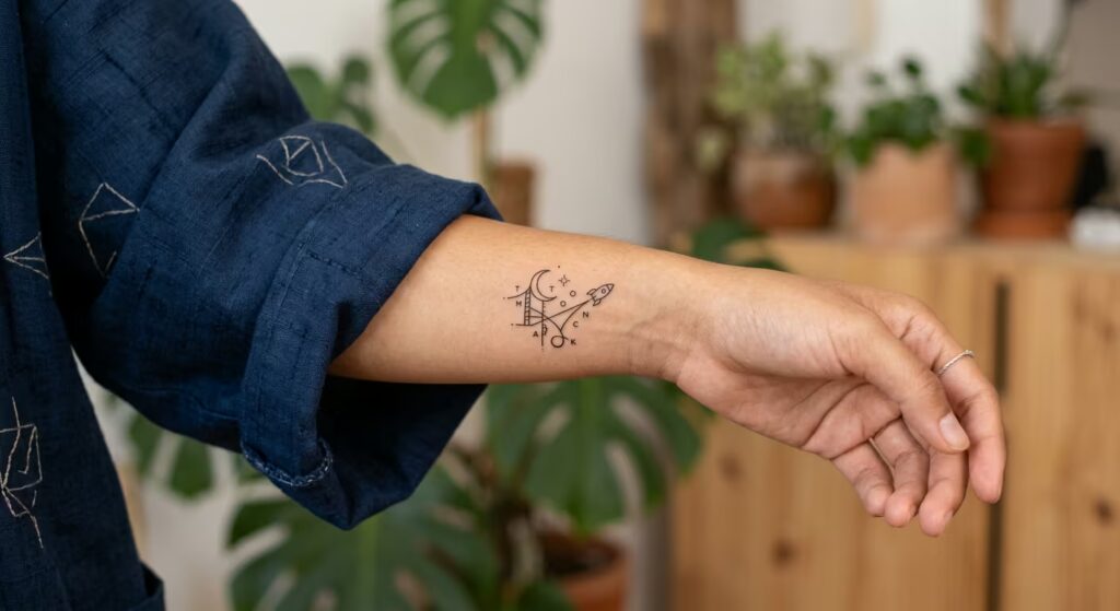 Architectural "To the Moon and Back" tattoo