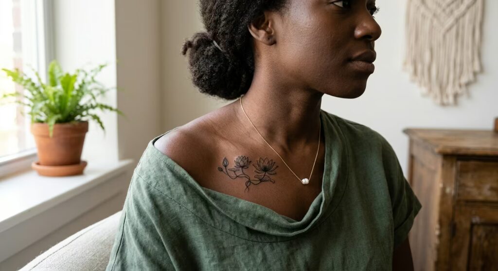 Blossoming Lotus Collarbone Tattoo