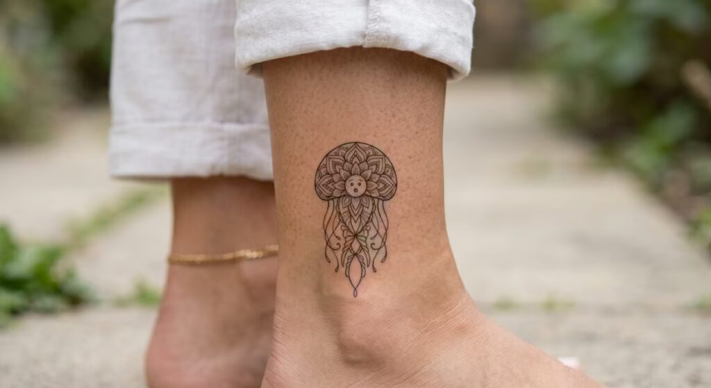 Fine-Line Mandala Jellyfish Tattoo Design