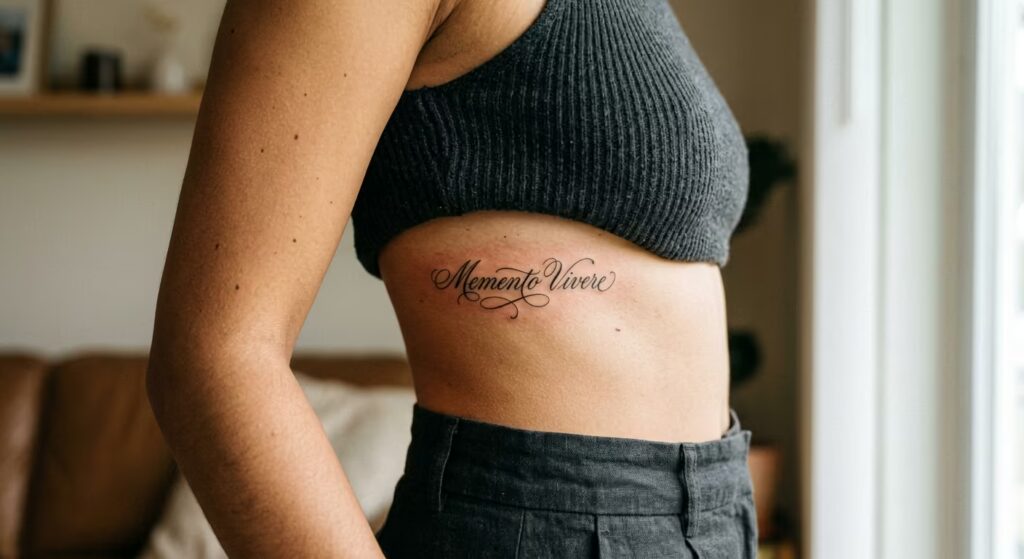 Memento Vivere — Copperplate Calligraphy Fine Line Tattoo