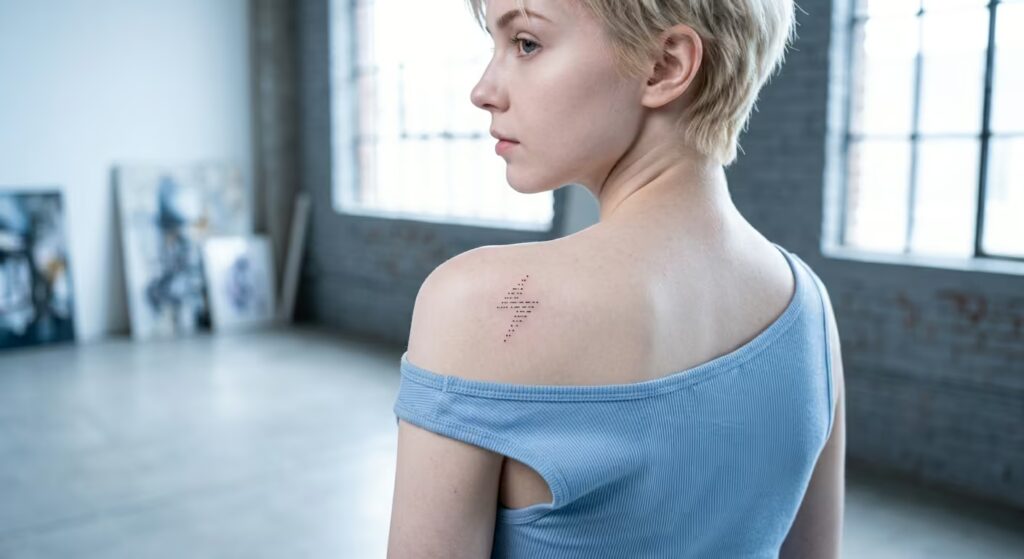 Morse Code Lightning Bolt Cluster Front Shoulder Tattoos