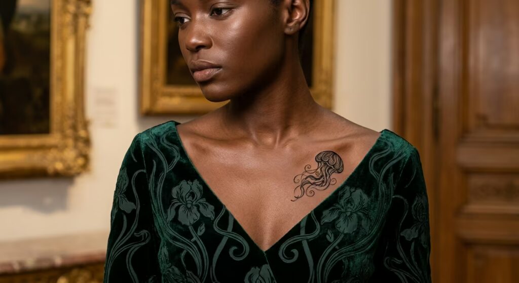 Organic Art Nouveau Jellyfish Tattoo Design