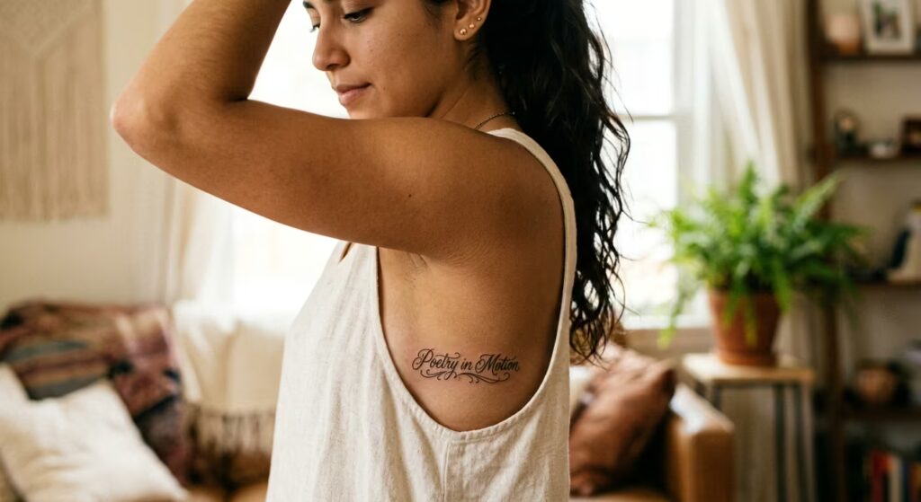 Poetry in Motion — Chicano Script Fine Line Tattoo