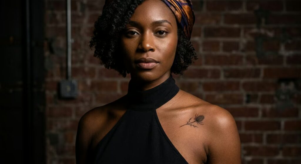 Pressed Leaf Style “Thistle & Thorn” Front Shoulder Tattoos