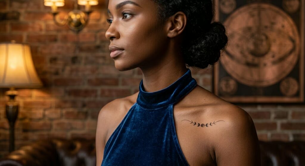 Single Continuous Contour Lunar Eclipse Arc Front Shoulder Tattoos