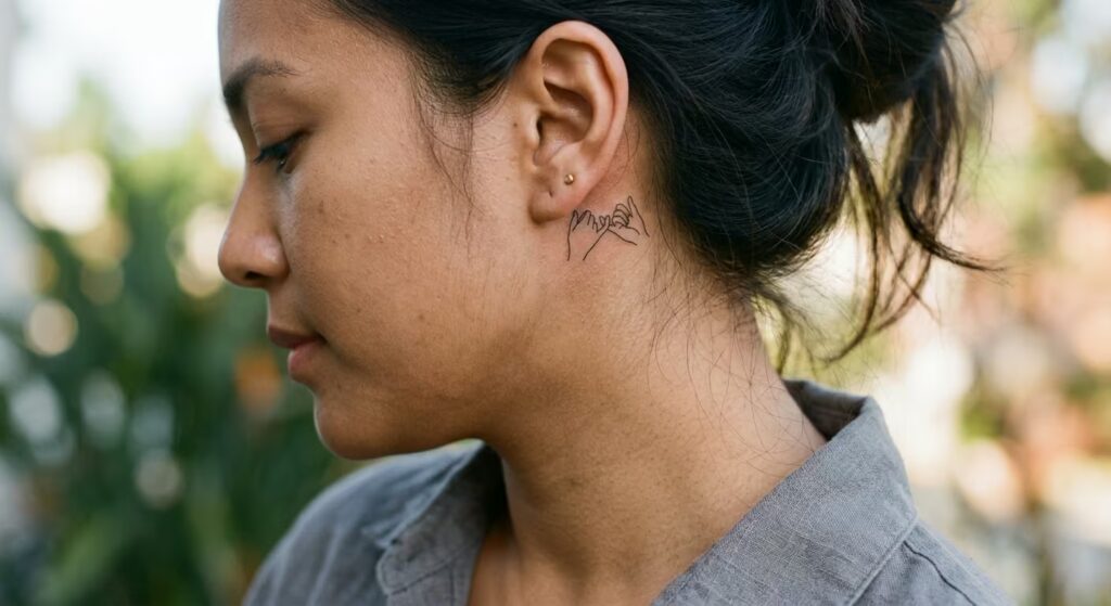 Single-Needle Pinky Swear mother daughter tattoo