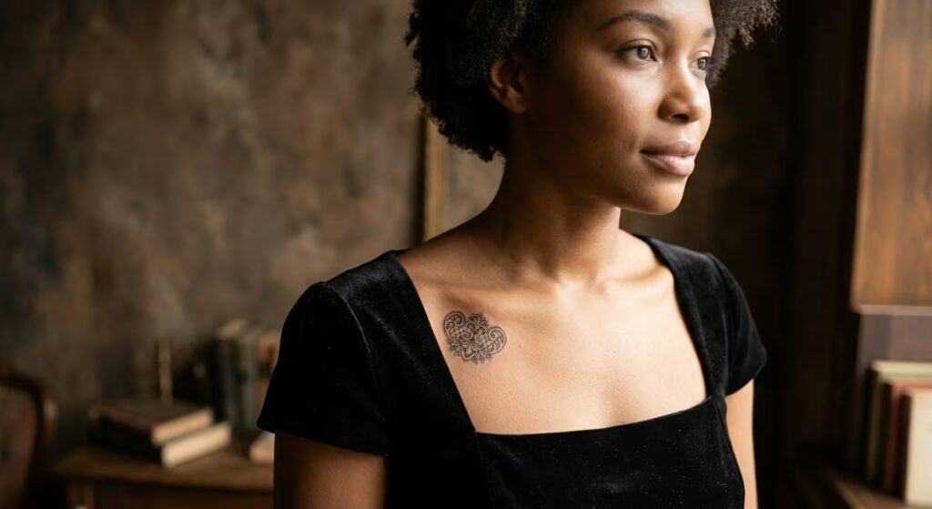 Tiny Black Victorian Lace Cuff Front Shoulder Tattoos