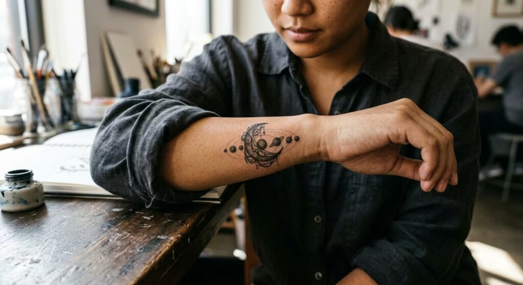 Veiled Mourner Solar System - Dark fem tattoos