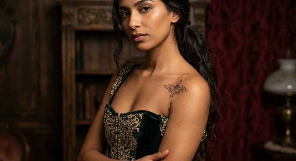 Victorian Filigree “The North Star” Front Shoulder Tattoos