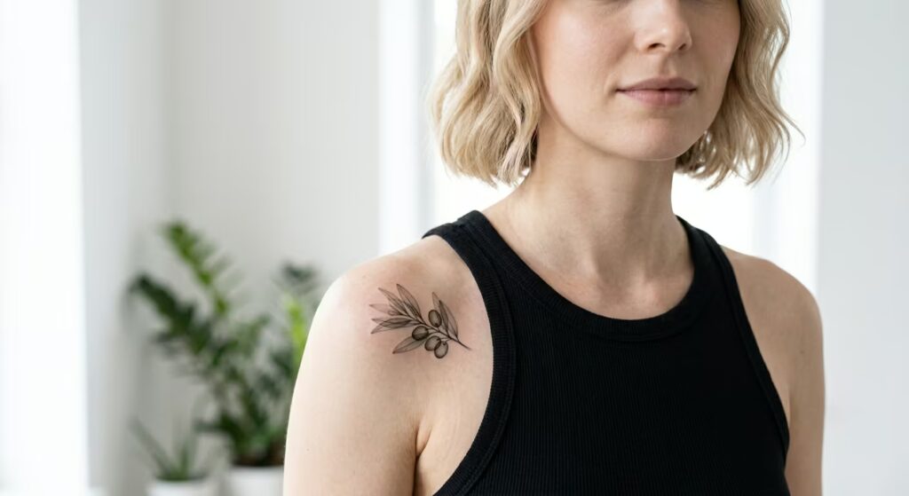 X-Ray Floral Olive Branch of Peace Front Shoulder Tattoos