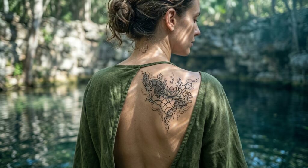 Aqua-Kintsugi Shoulder Feminine Tattoo