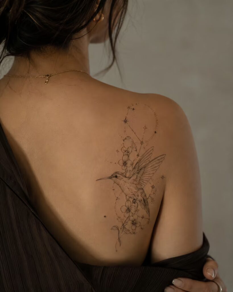Celestial-Bloom-Zodiac-Birth-Flower-hummingbird-tattoo-Ideas