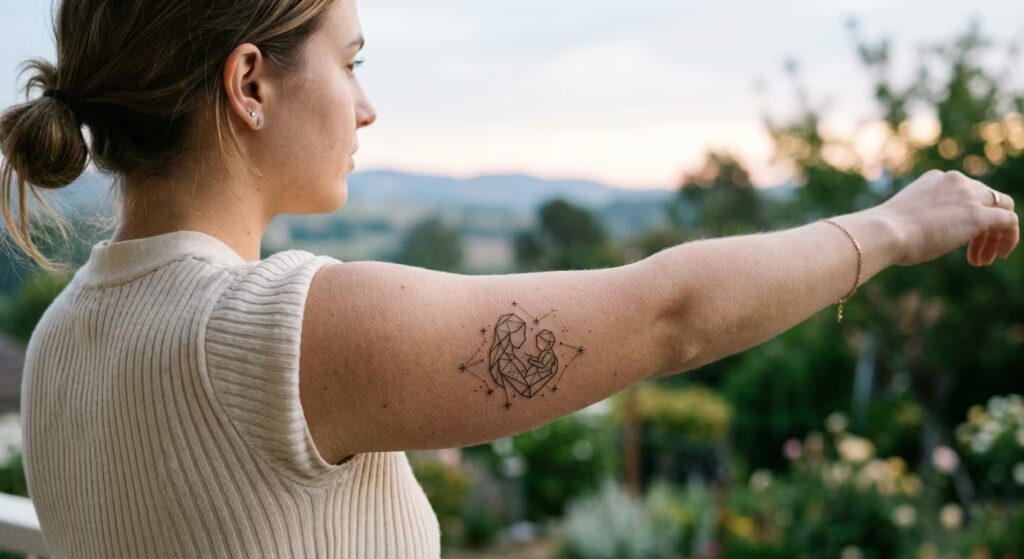 Celestial Bond_ The Geometric Mommy Tattoo