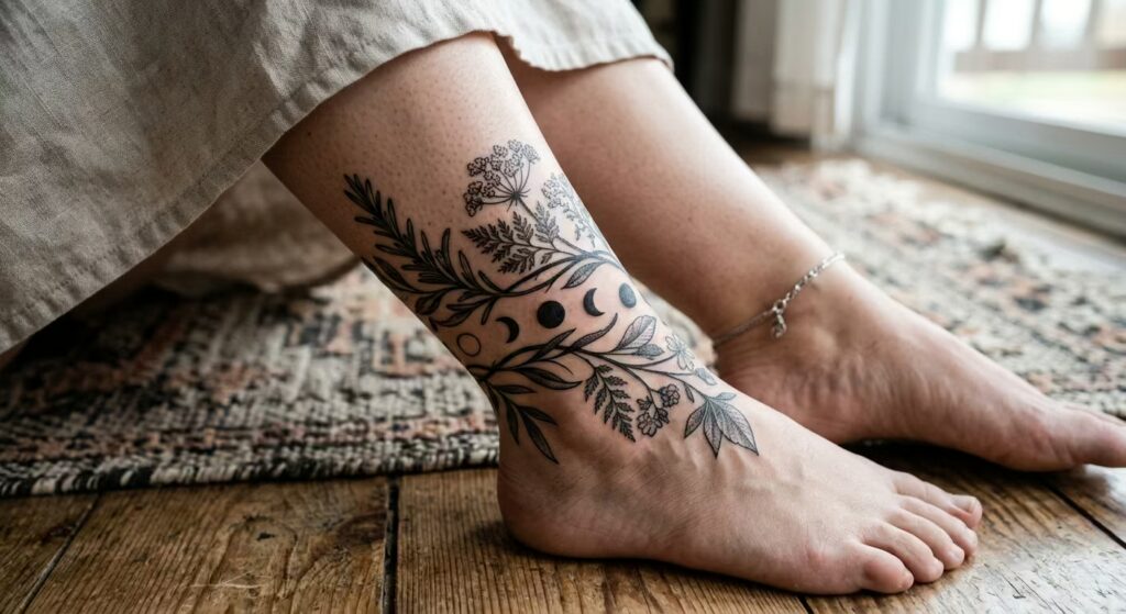 Celestial Herbalist Floral Ankle Tattoo Wrap