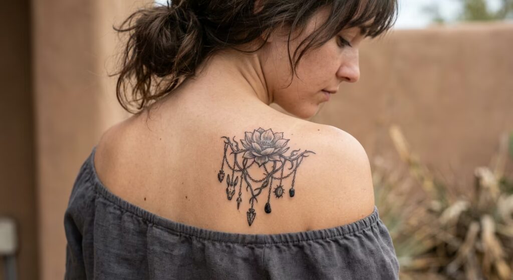 Desert Bloom Chandelier Shoulder Feminine Tattoo