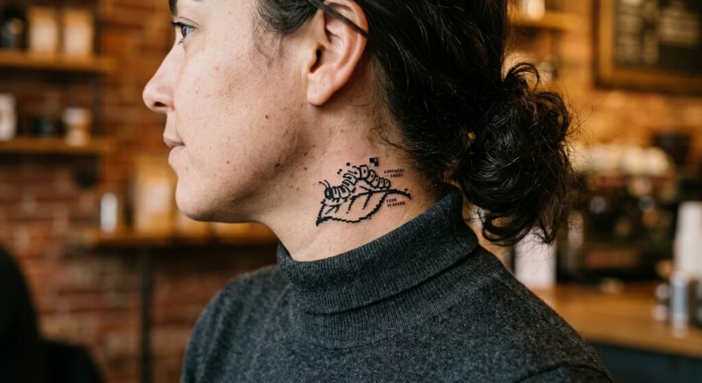Digital Metamorphosis_ The Glitched Caterpillar Tattoo that Represents Change and Growth