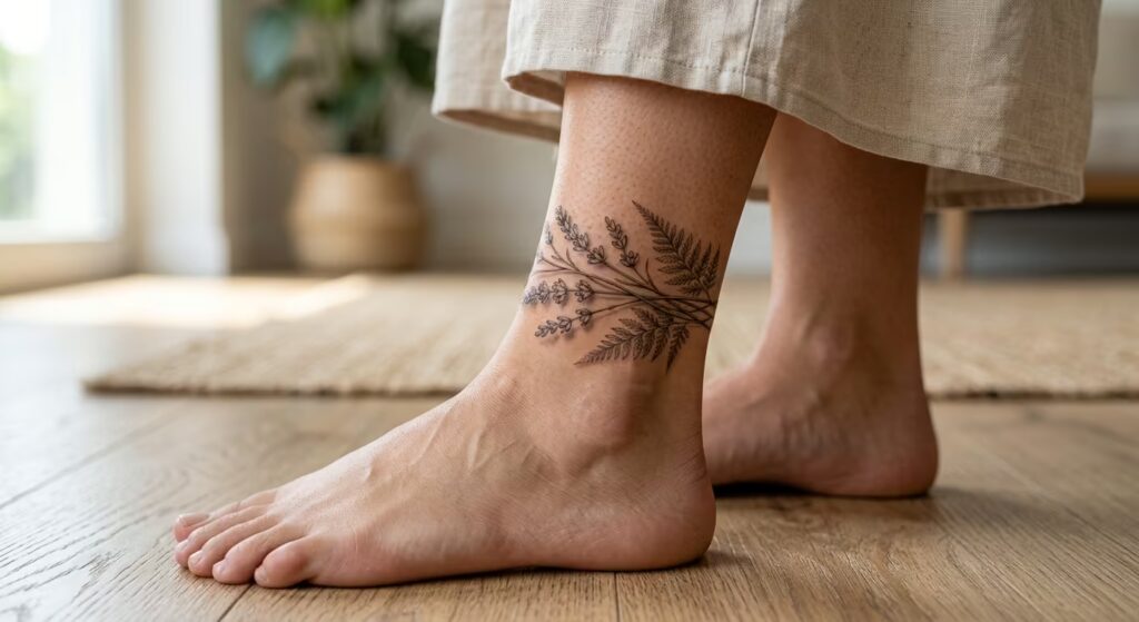 Dried Lavender and Fern Floral Ankle Tattoo Wrap