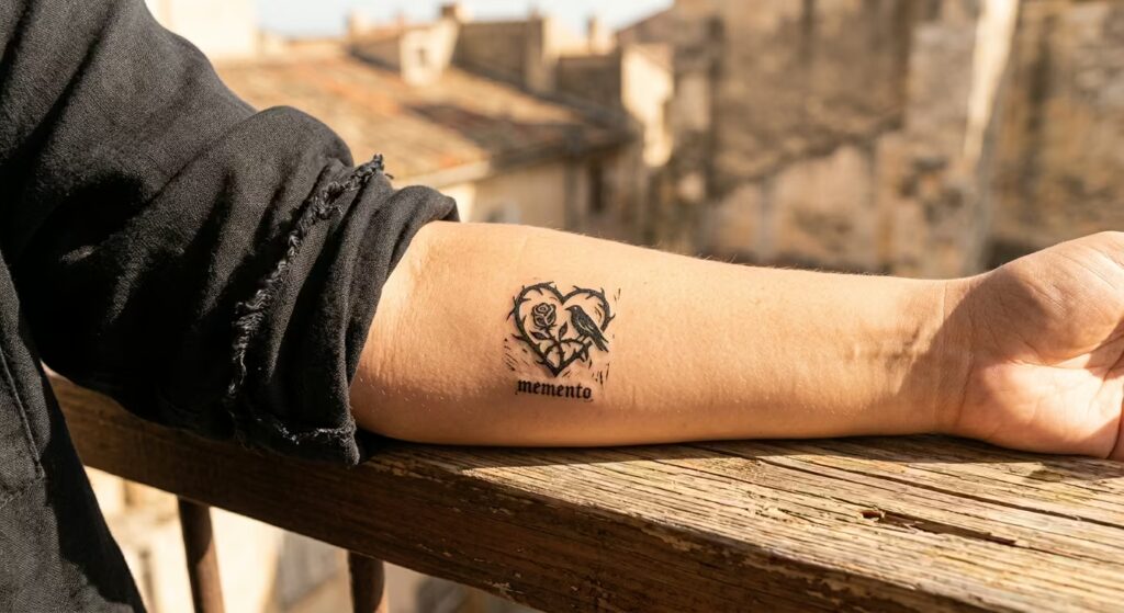 Echoes in Linocut Inner Arm Tattoo
