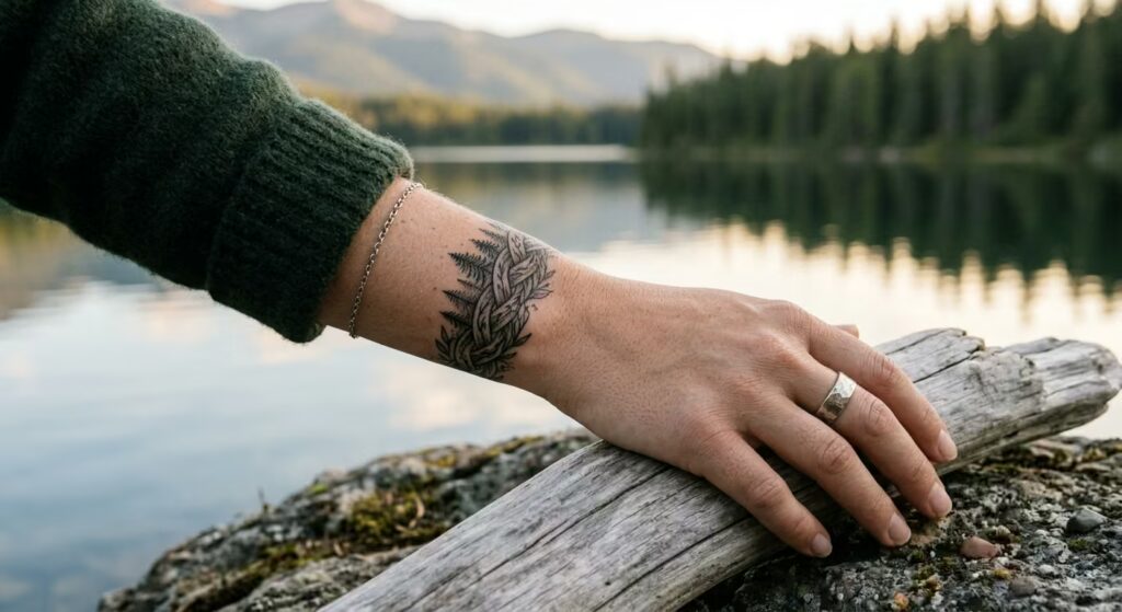 Evergreen Serenity Woven Bracelet Tattoo Ideas