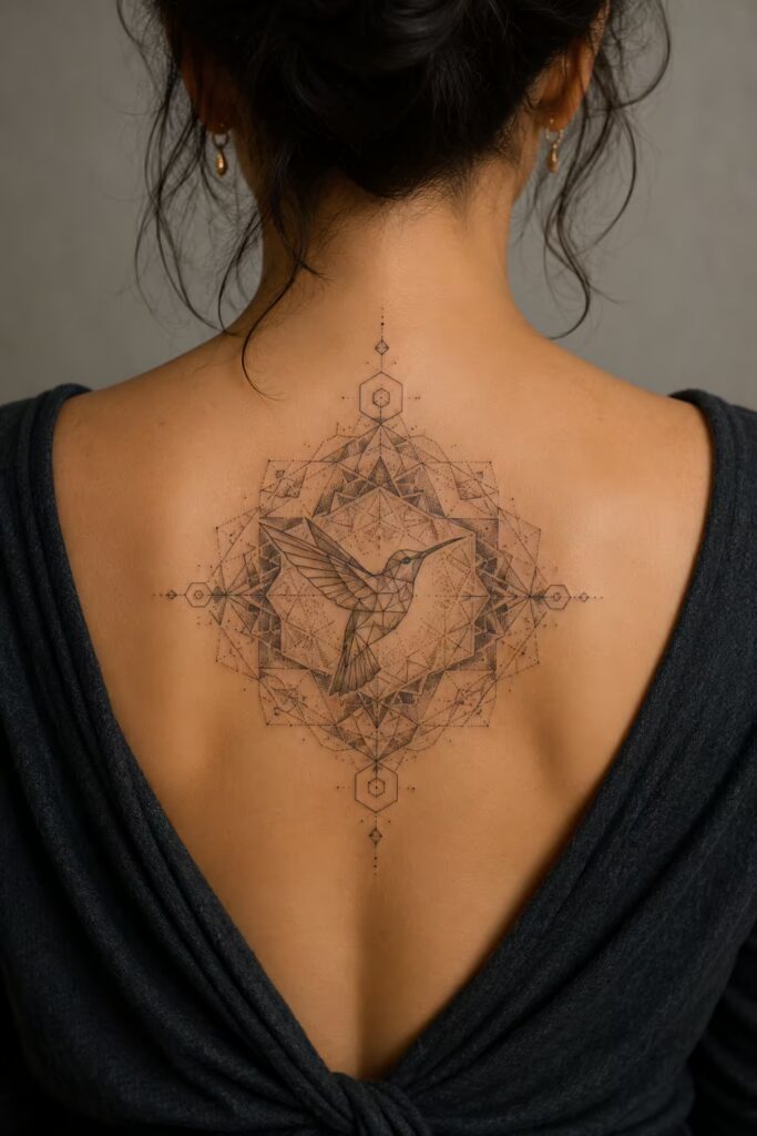 Geometric Mandala Hummingbird Tattoo