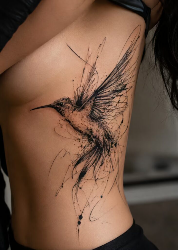 Gestural Ink Motion Hummingbird Tattoo