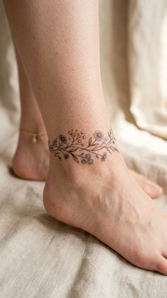 Meadow Whisper Floral Ankle Tattoo Wrap