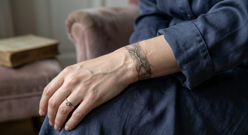 Melancholic Mending_ Kintsugi Gold Veins Bracelet Tattoo Ideas