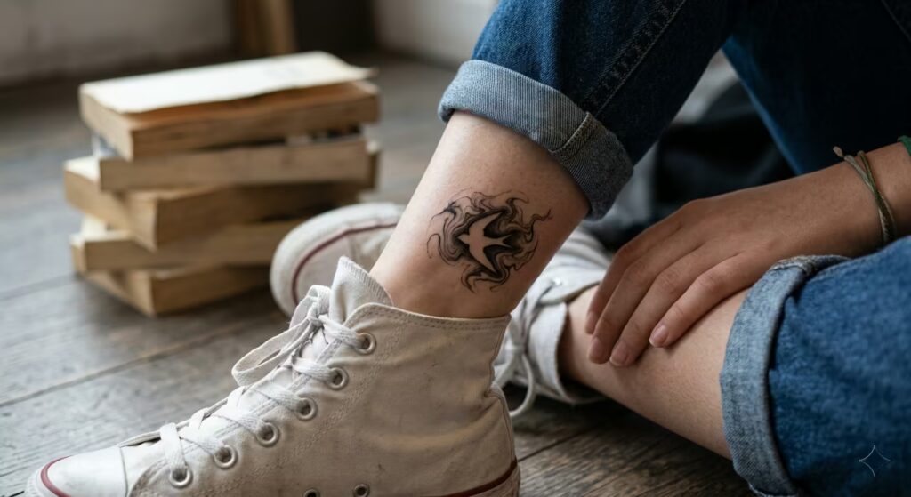 Suminagashi Negative Space Bird Tattoo