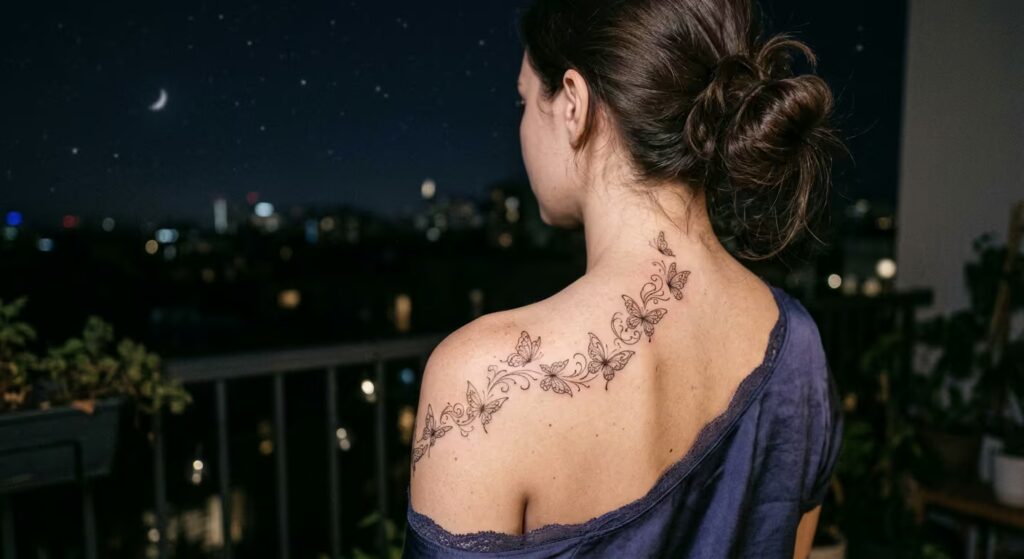 Moonlight Migration Shoulder Feminine Tattoo
