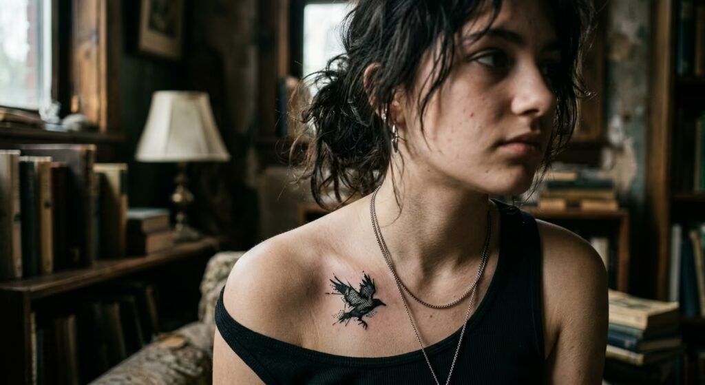 Zine Art Shadow Bird Inner Arm Tattoo