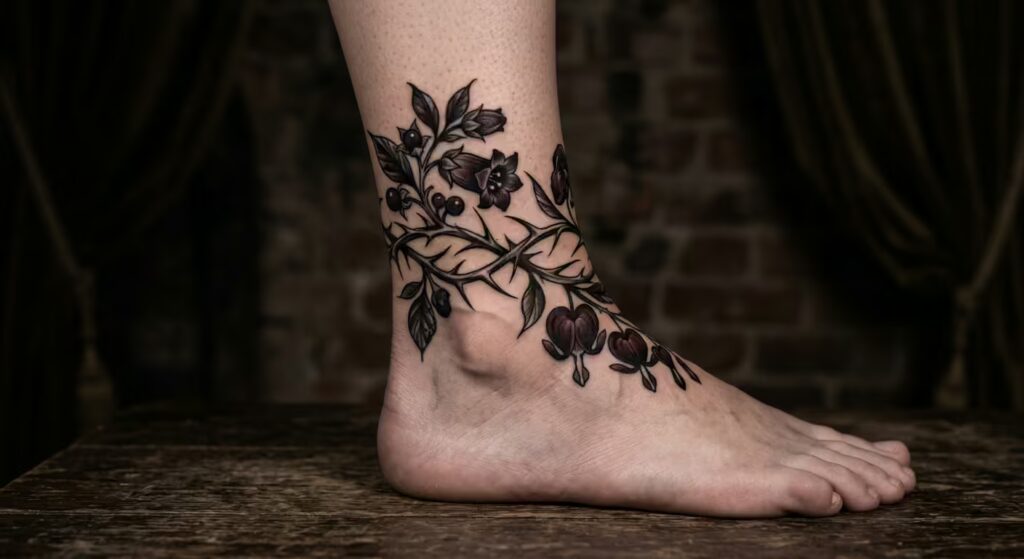 Shadow and Bloom Dark Floral Ankle Tattoo Wrap