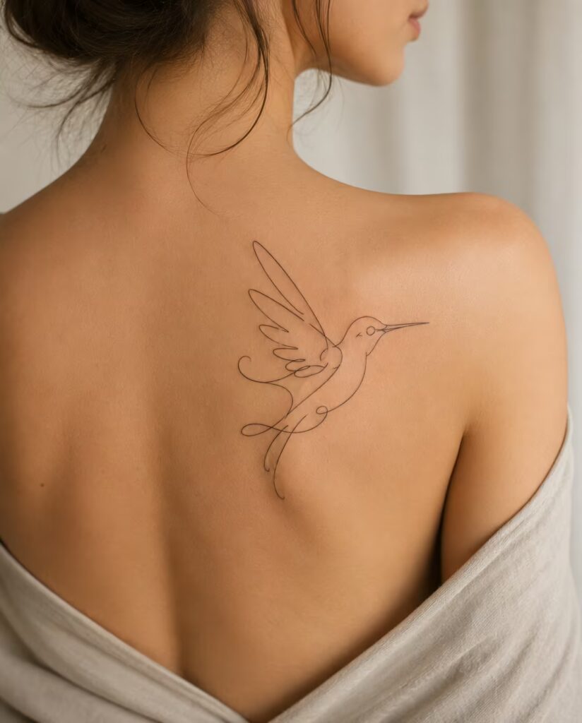 Single-Line Flow Hummingbird Tattoo
