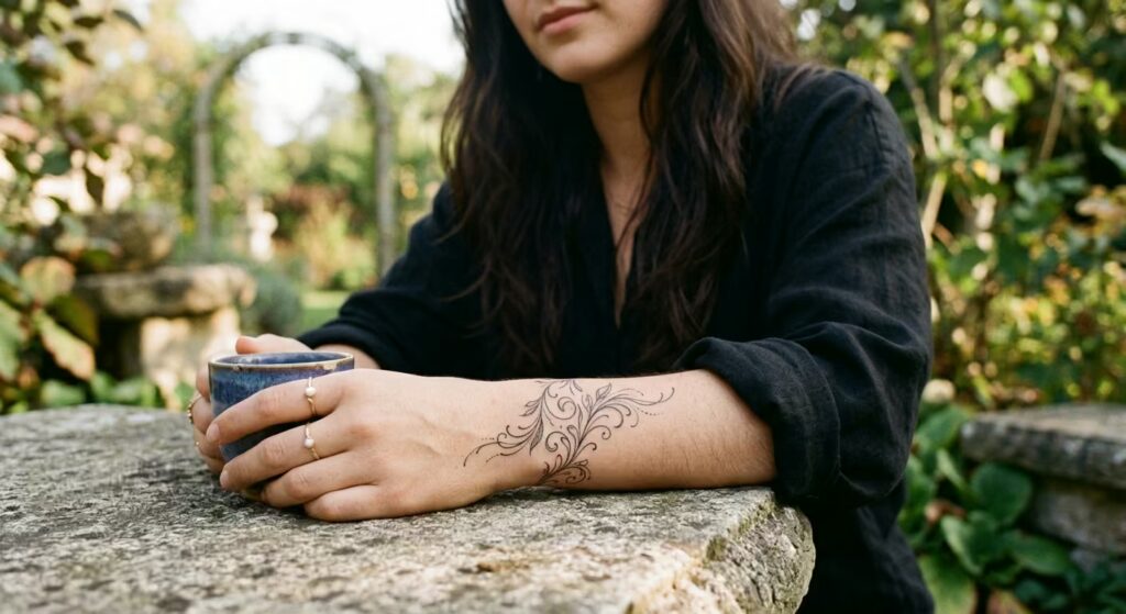 Smoky Kinetic Filigree_ Art Nouveau Bracelet Tattoo Ideas