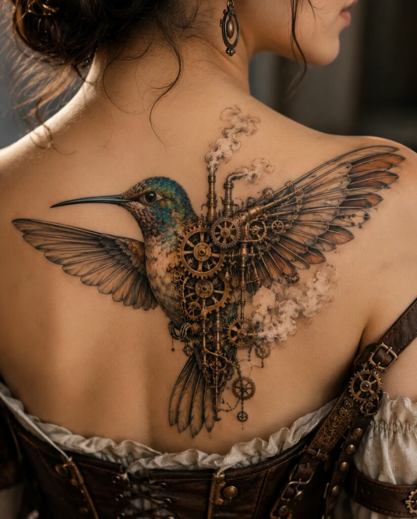 Steampunk Mechanical Hummingbird Tattoo Idea
