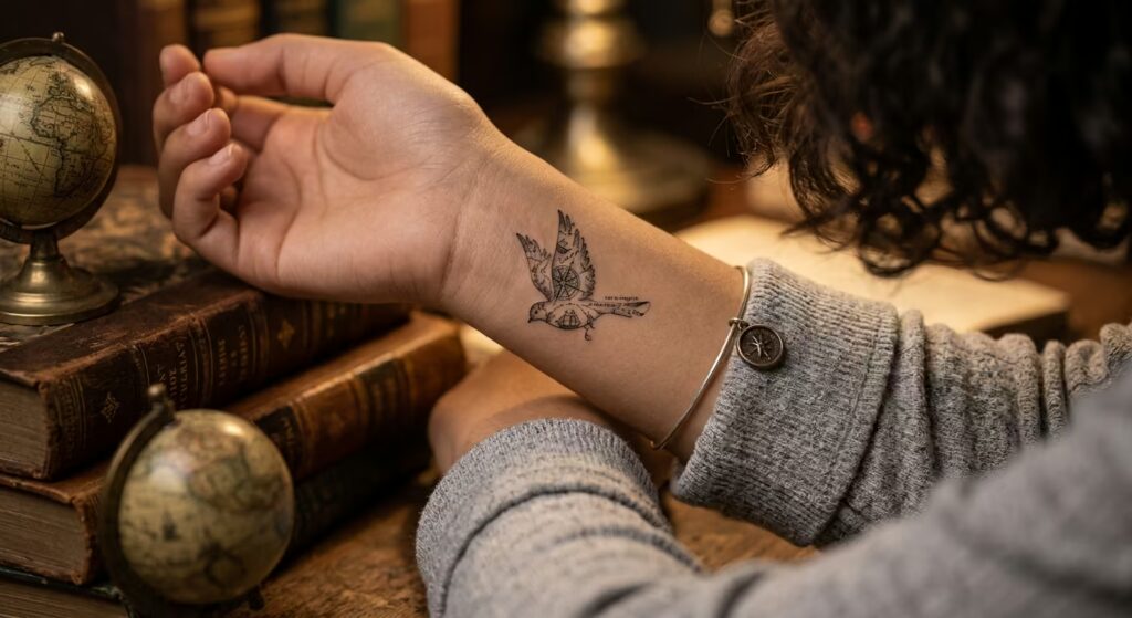 The Cartographer’s Bird Wrist Tattoo