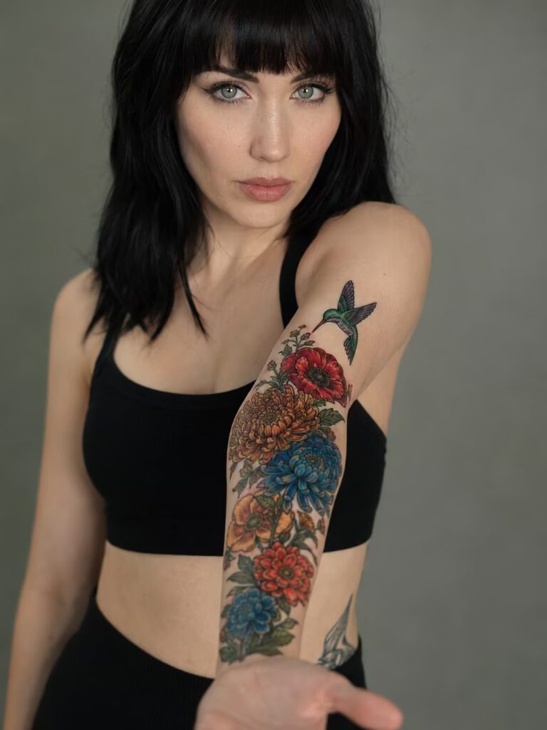 The Chrysanthemum Chaos Forearm Bouquet Tattoo