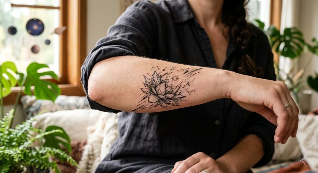 The Echoing Stillness_ A Celestial Glitch Lotus Tattoo that feels Spiritual and Artistic